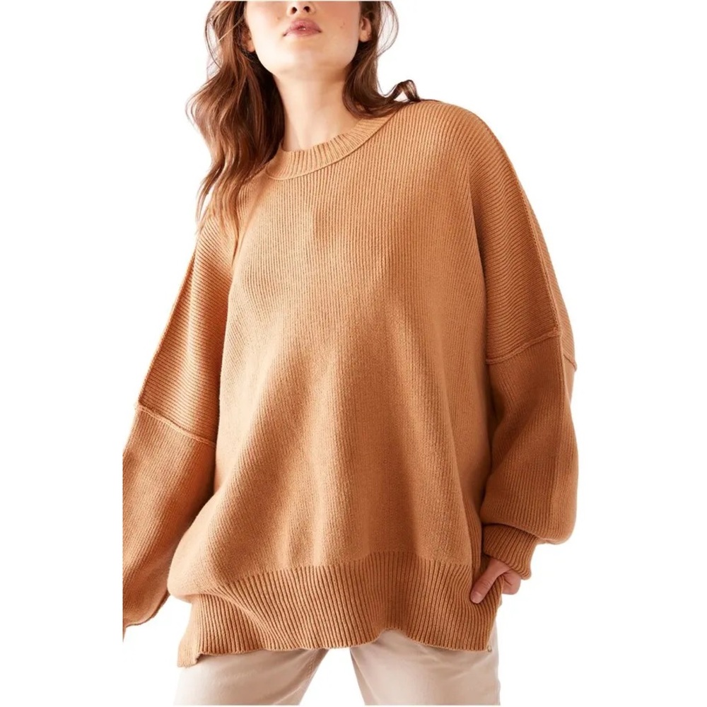 Free People Crewneck Sweater Easy Street Tunic Brown Large L